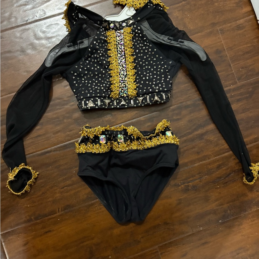 Black and Gold Embellished Dance Costume